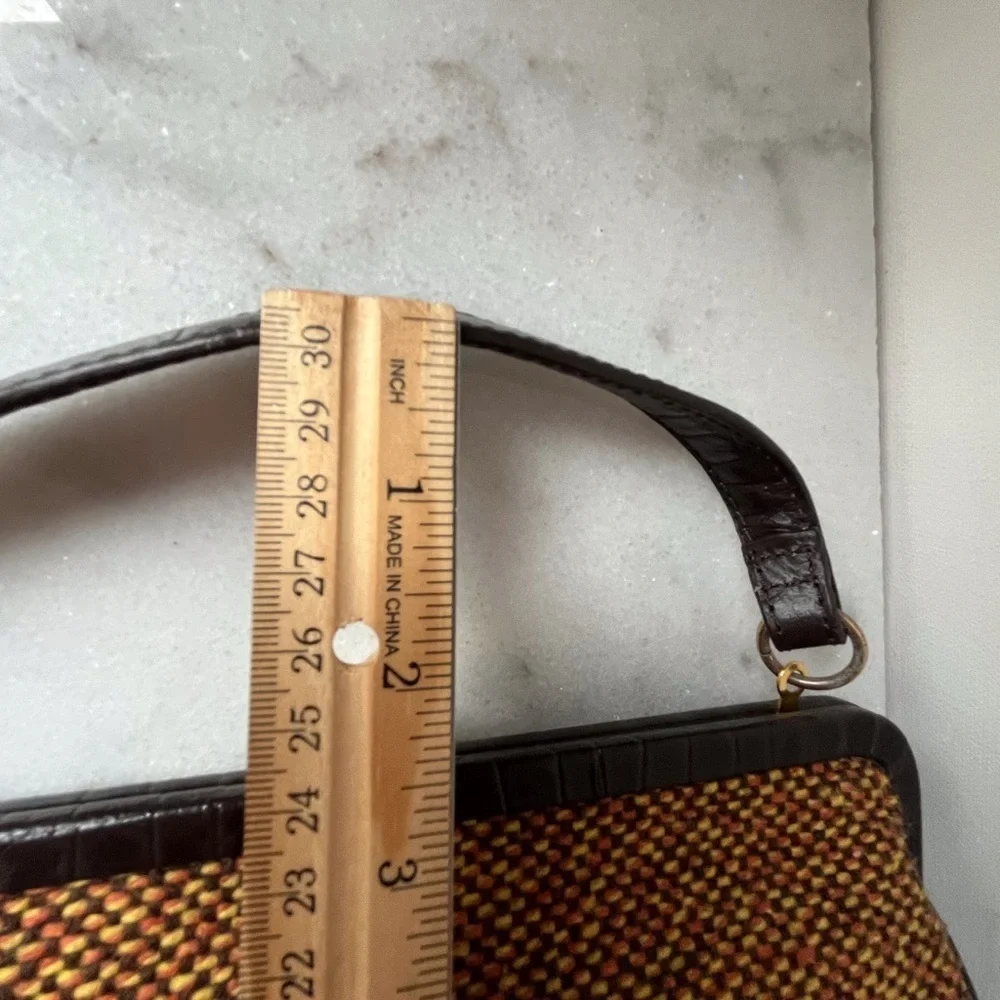 Vintage tweet fabric with a leather trim purse,bag by Firenze